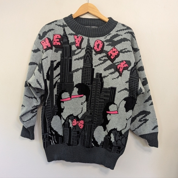 Vintage Sweaters - Vintage 80s New York Pop Art New Wave Couple Sweater Maximalism